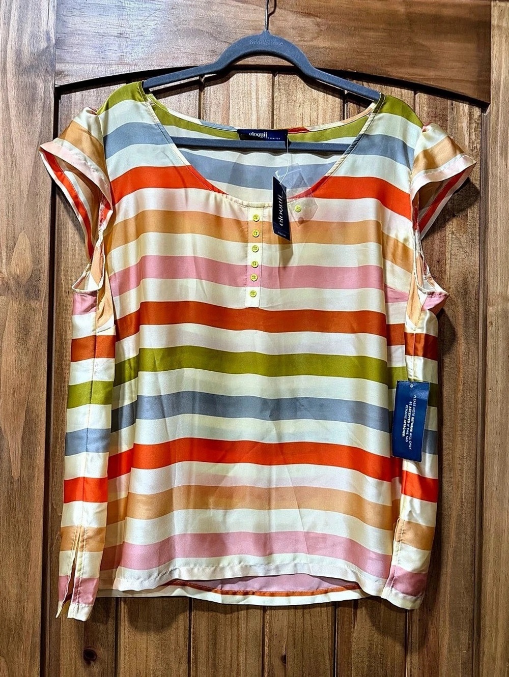 Eloquii Plus Sized Striped Short Sleeve Blouse in Multi NWT